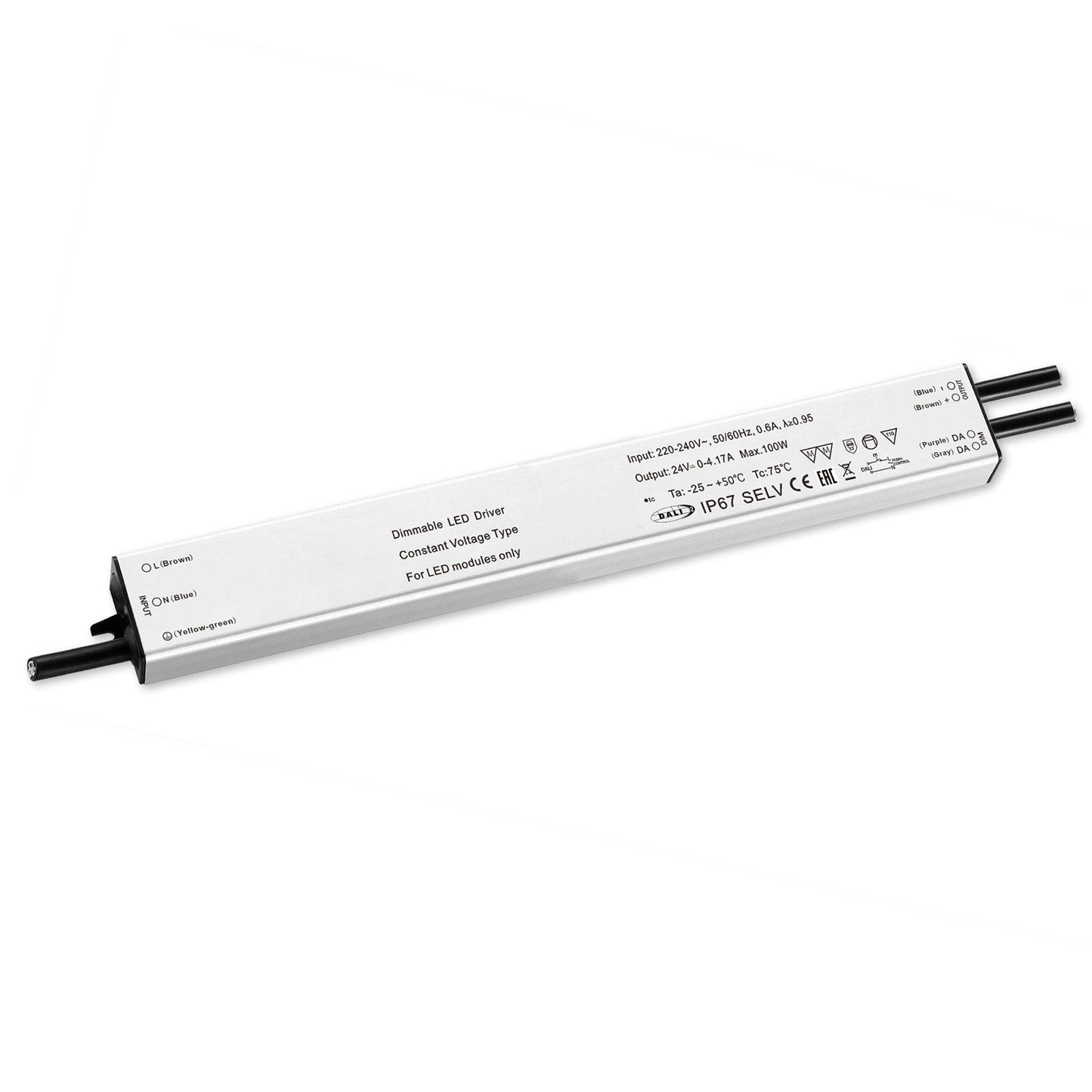 LED PWM-Trafo 24V/DC, 0-60W, slim, Push/DALI-2 dimmbar, IP67, SELV - Lumimatic