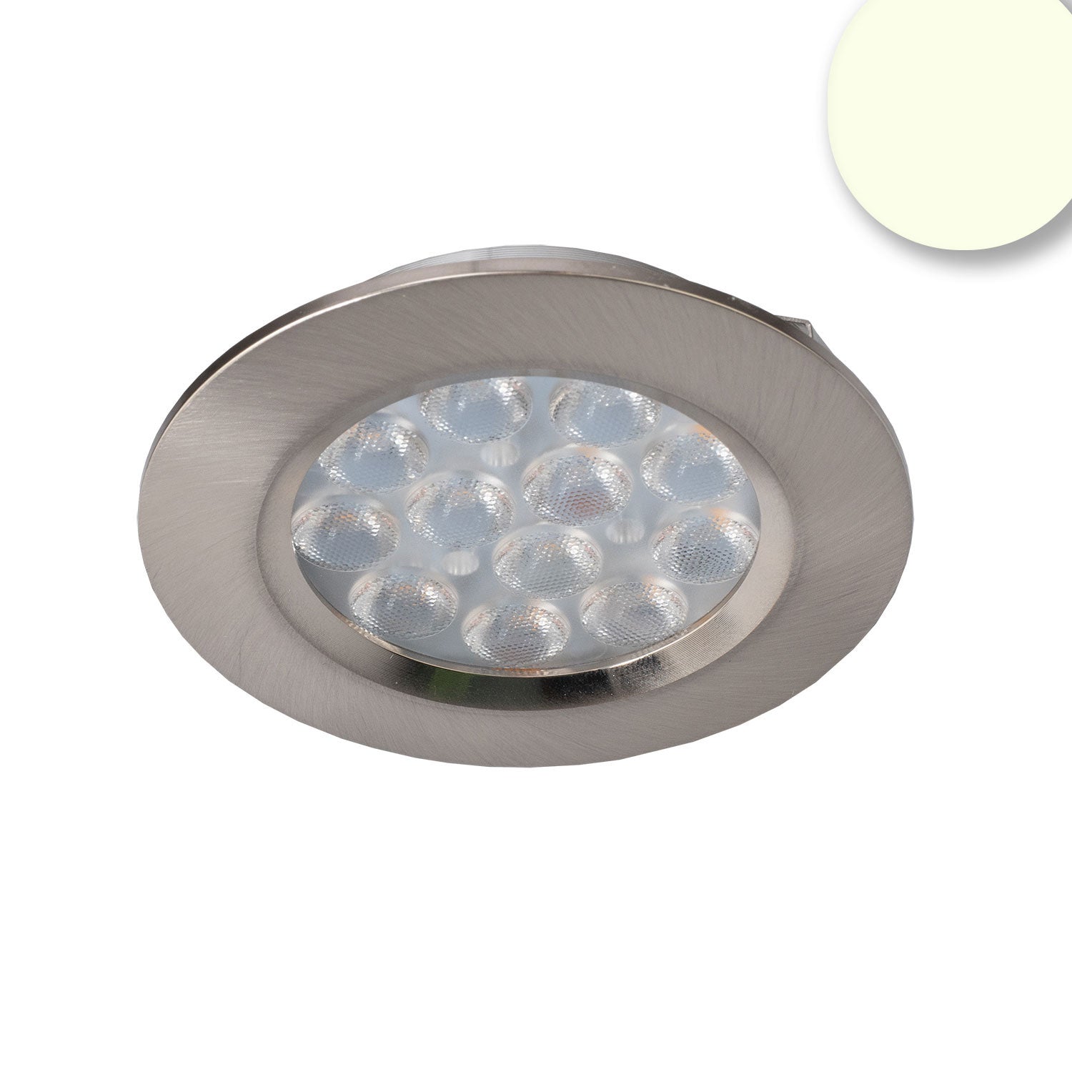 LED Möbeleinbaustrahler MiniAMP silber, 4W, 60°, 12V DC warmweiß 3000K, dimmbar - Lumimatic