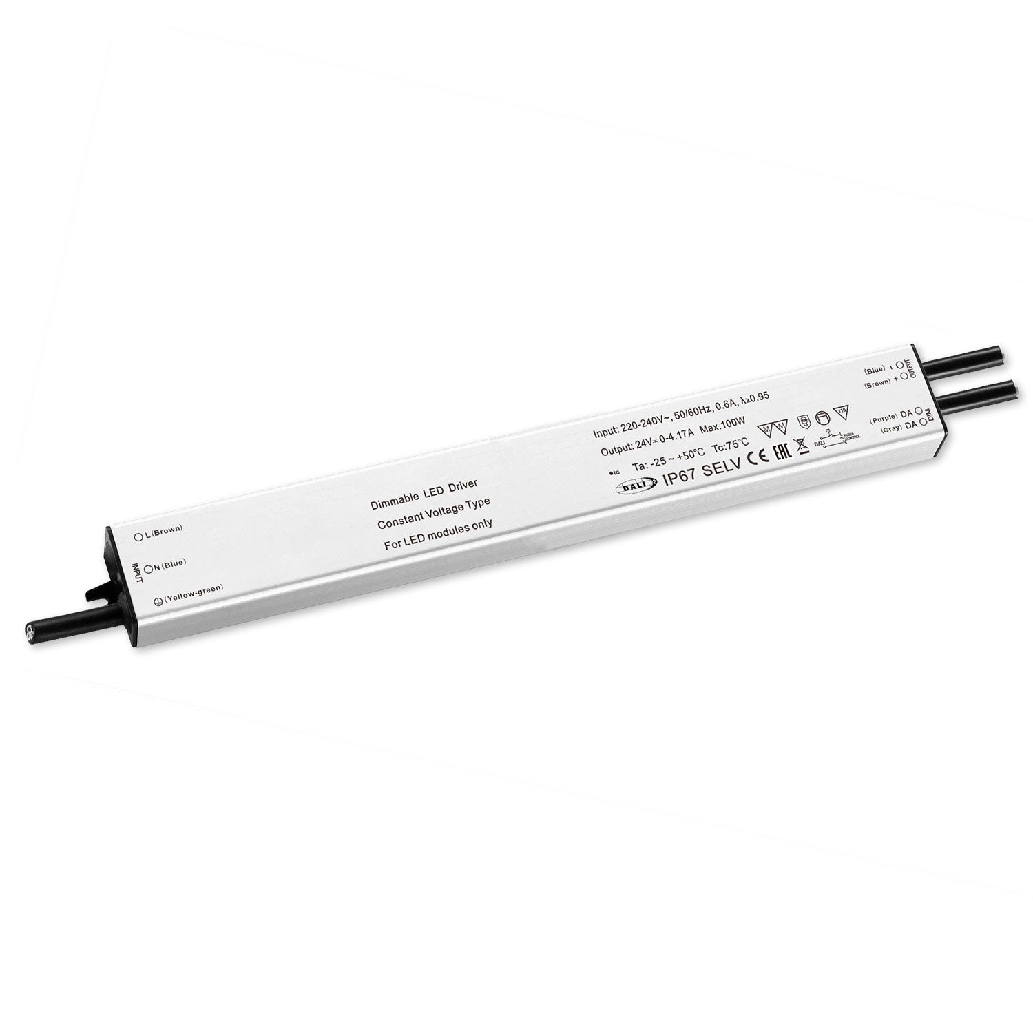 LED PWM-Trafo 24V/DC, 0-60W, slim, Push/DALI-2 dimmbar, IP67, SELV - Lumimatic